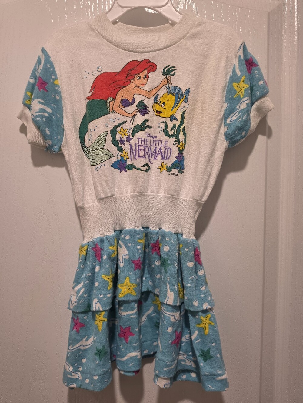 Vintage 90s Disneys The Little Mermaid Ariel Flounder Tunic Dress Girls Sz 5/6